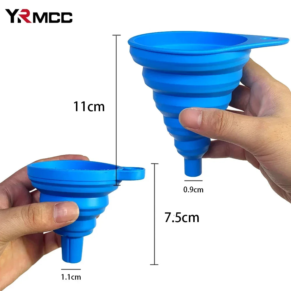 Collapsible Silicone Car Funnel for Compatible Liquid Transfer, Small 6cm or Large 8.5cm Width with 1, 2 or 4-Piece Choices and Foldable Garage Storage Design
