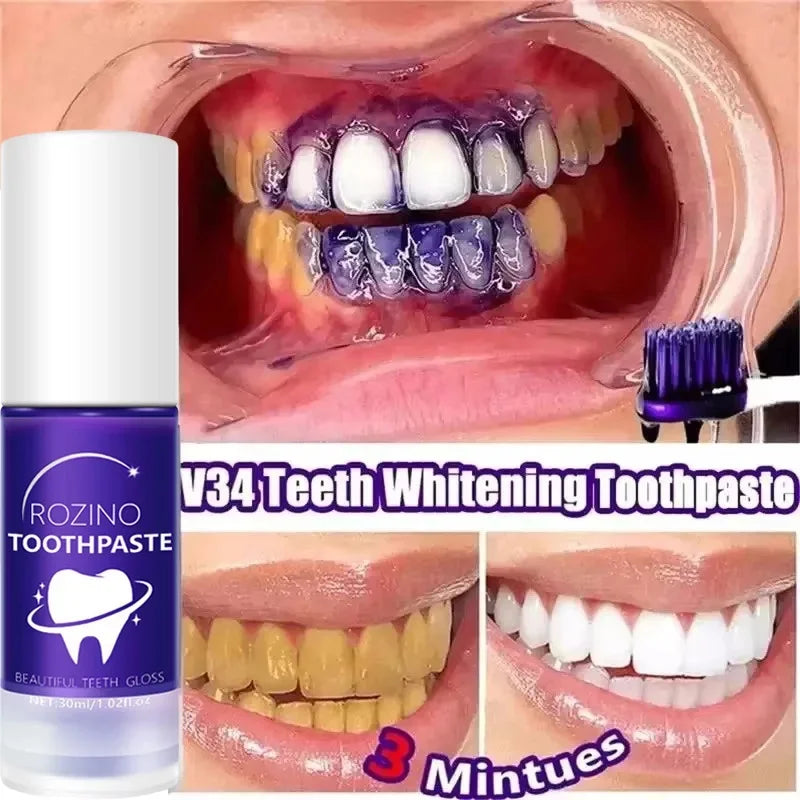 V34 Purple Toothpaste Serum with Color-Correcting Concept, 1-Piece, 2-Piece or Seven-Piece Box Options for Label-Guided Adult Oral Care Routines