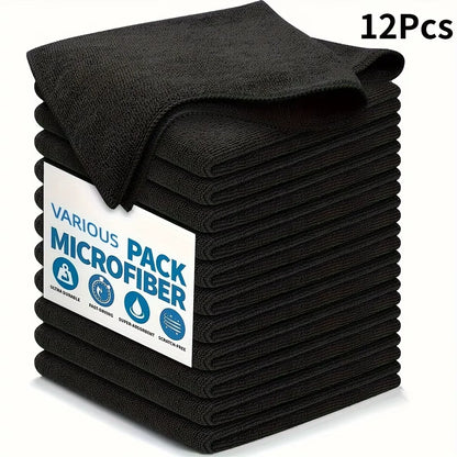 Grey and Black Microfiber Cleaning Cloths, Reusable Wiping Towels with Color-Specific Pack Sizes and 25 x 25cm Black Options for Car Windows and Home Cleanup