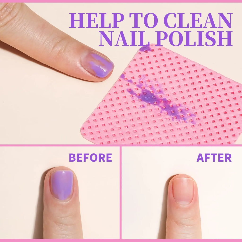 Boxed Nail Cleansing Wipes with Approximately 200 Three-Layer Nonwoven Pads, Heart or Square Shapes in Pink or White for Home and Salon Manicure Prep