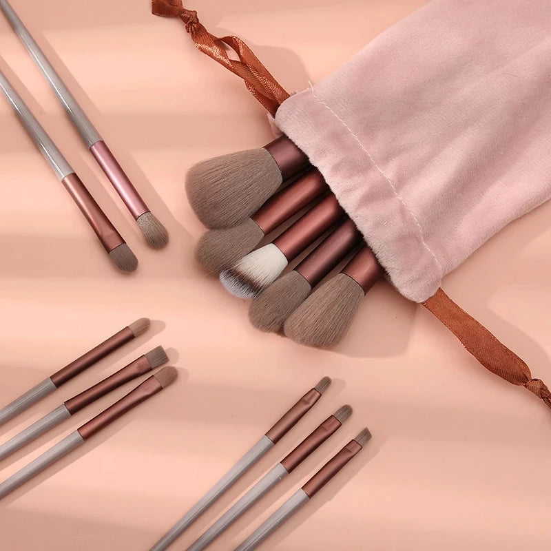Synthetic Makeup Brush Set with Soft Fibers, Plastic Handles and Aluminum Ferrules, Color Choices and Select Bag Options for Foundation, Eyeshadow and Blush