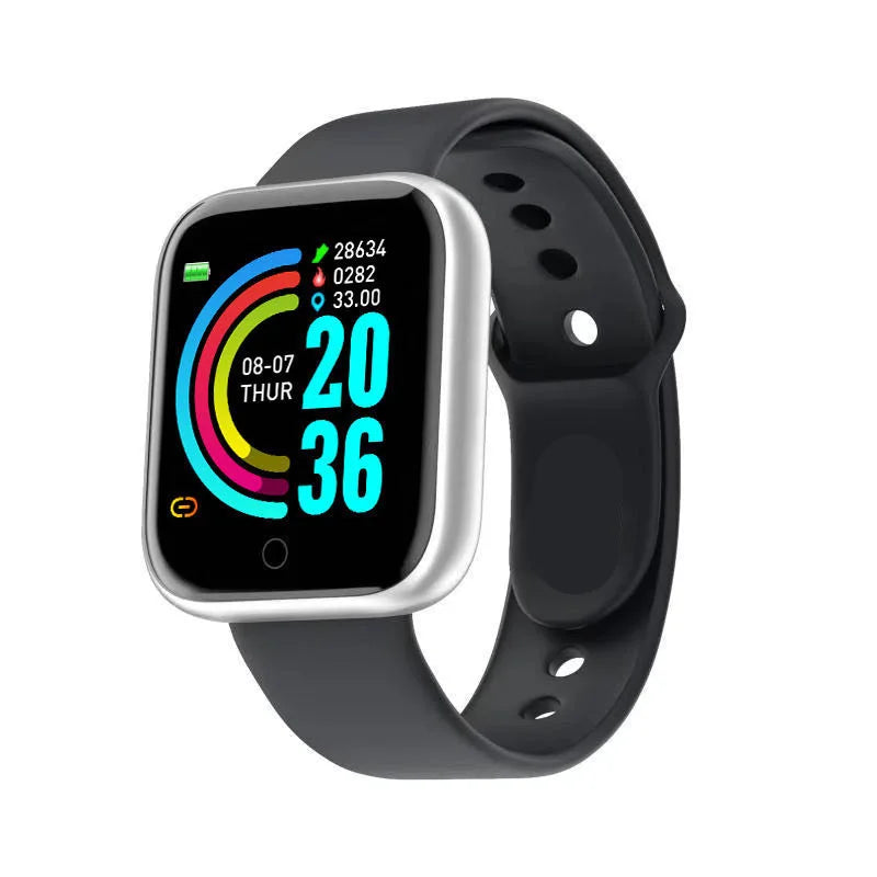 Y68 Smart Watch with Original Box for Men and Women, Gray, Black, White or Pink Wearable with Listed Sleep Monitoring and Heart Rate Functions for Compatible iOS and Android Phones