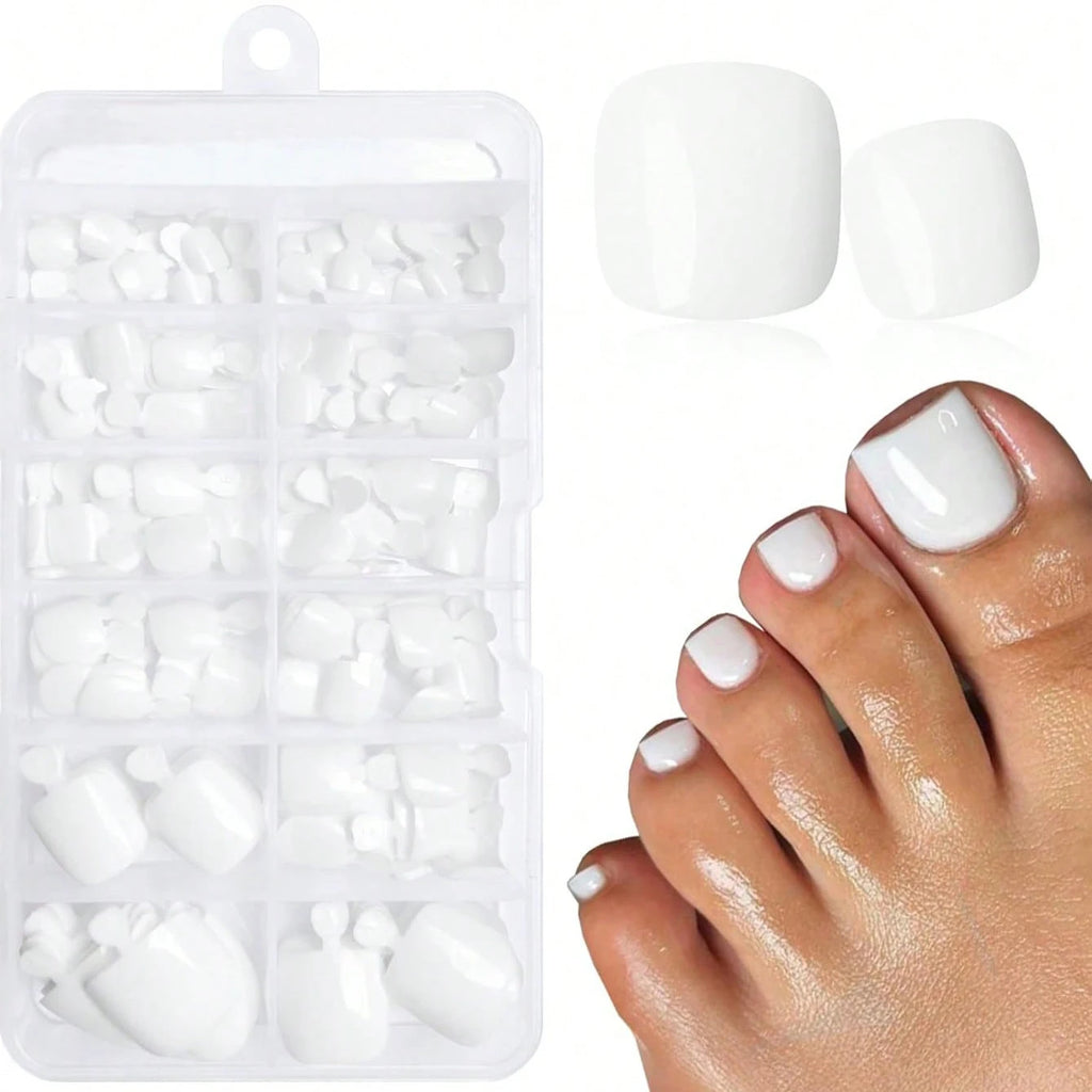 White Press On Toenails for Women, 120-Piece Box of Short Square Acrylic False Toenails for DIY Pedicure Styling, Everyday Looks and Special Occasions