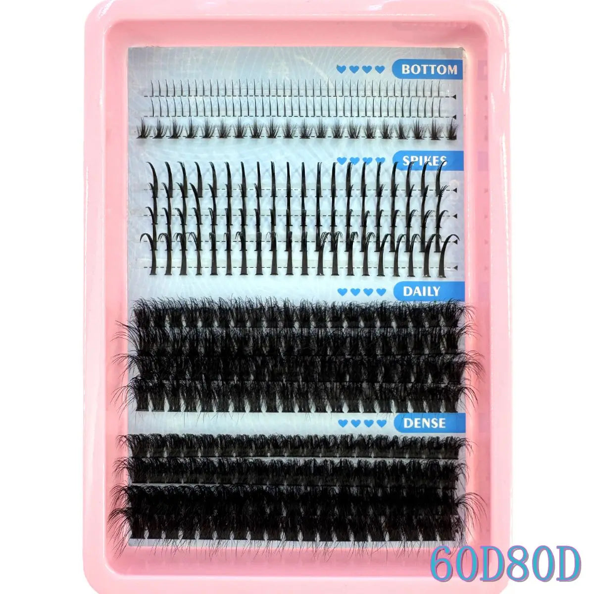 Spiky Manga Lash Clusters with Bottom Lash References, Individual False Eyelashes in 15-Row and 16-Row Style Selections with D or dd Curl and MIX Length Labels