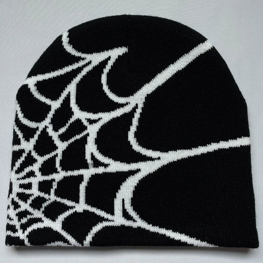 Spider Web Knit Hat, Unisex Acrylic Y2K Beanie with Geometric Pattern in Nine Color Options, Listed Size 56/57 for Streetwear and Cool-Weather Casual Outfits