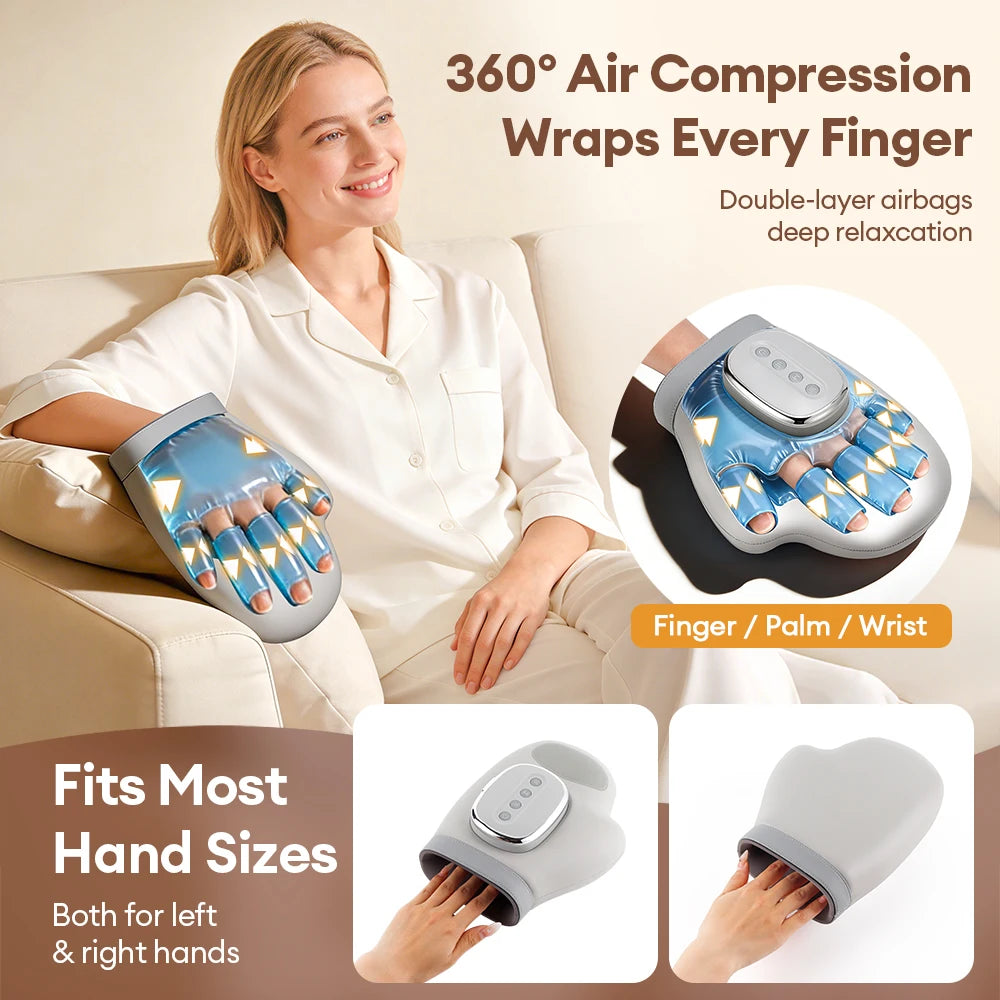 Full-Hand Compression Massager with Finger, Thumb, Palm and Wrist Coverage, Three Modes, Five Intensity Levels and Cordless 2000mAh Rechargeable Design