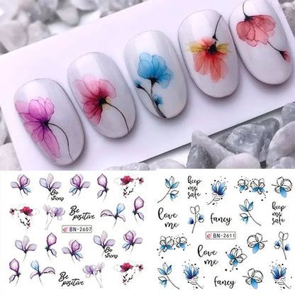 Water Transfer Nail Decals, BN2605-2616 Nail Art Slider Stickers for DIY Manicure Decoration, At-Home Styling and Seasonal Nail Design Ideas