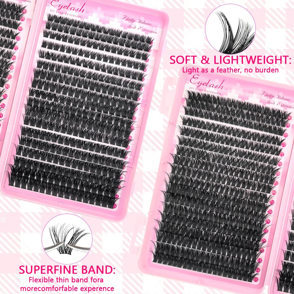 Fluffy Cluster Lashes for DIY Eye Makeup Styling, 10 or 16-Row 80D Options and 36-Row 80 100D Selection for Customized Everyday Makeup and Party Looks