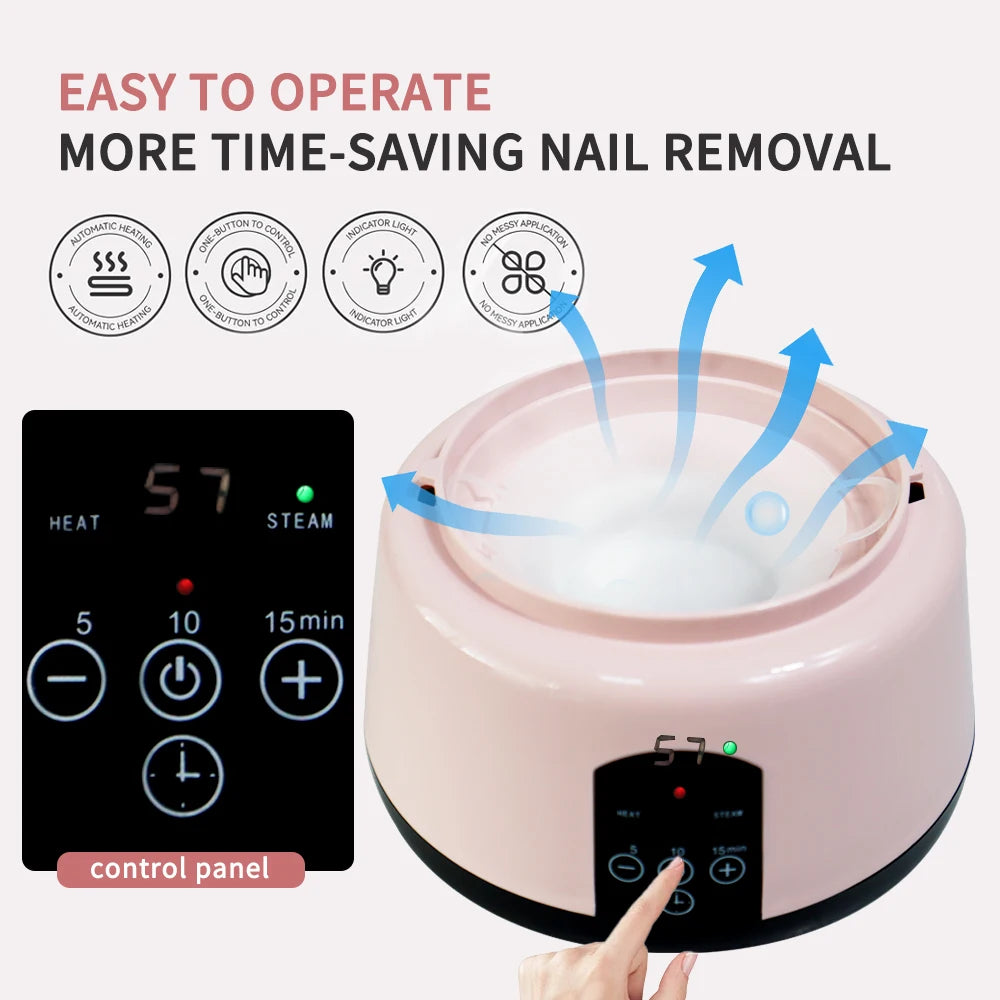 One-Hand Nail Steamer for Gel Polish Removal with Listed Auto Shut-Off Feature, 110–120V US or 220–240V EU Options for Adult Home Manicure Routines