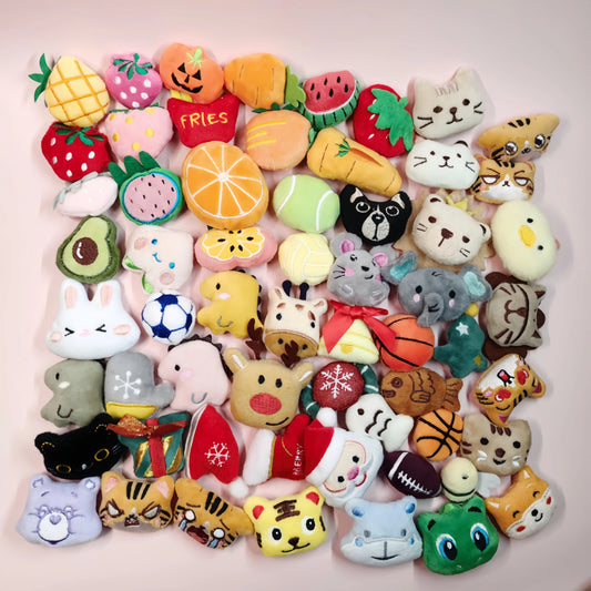 Mini Catnip Plush Cat Toys in Random Assortment Packs, 10, 15, 20, 30, 50 or 100 Pieces with Built-In Catmint Wording for Supervised Indoor Pet Play