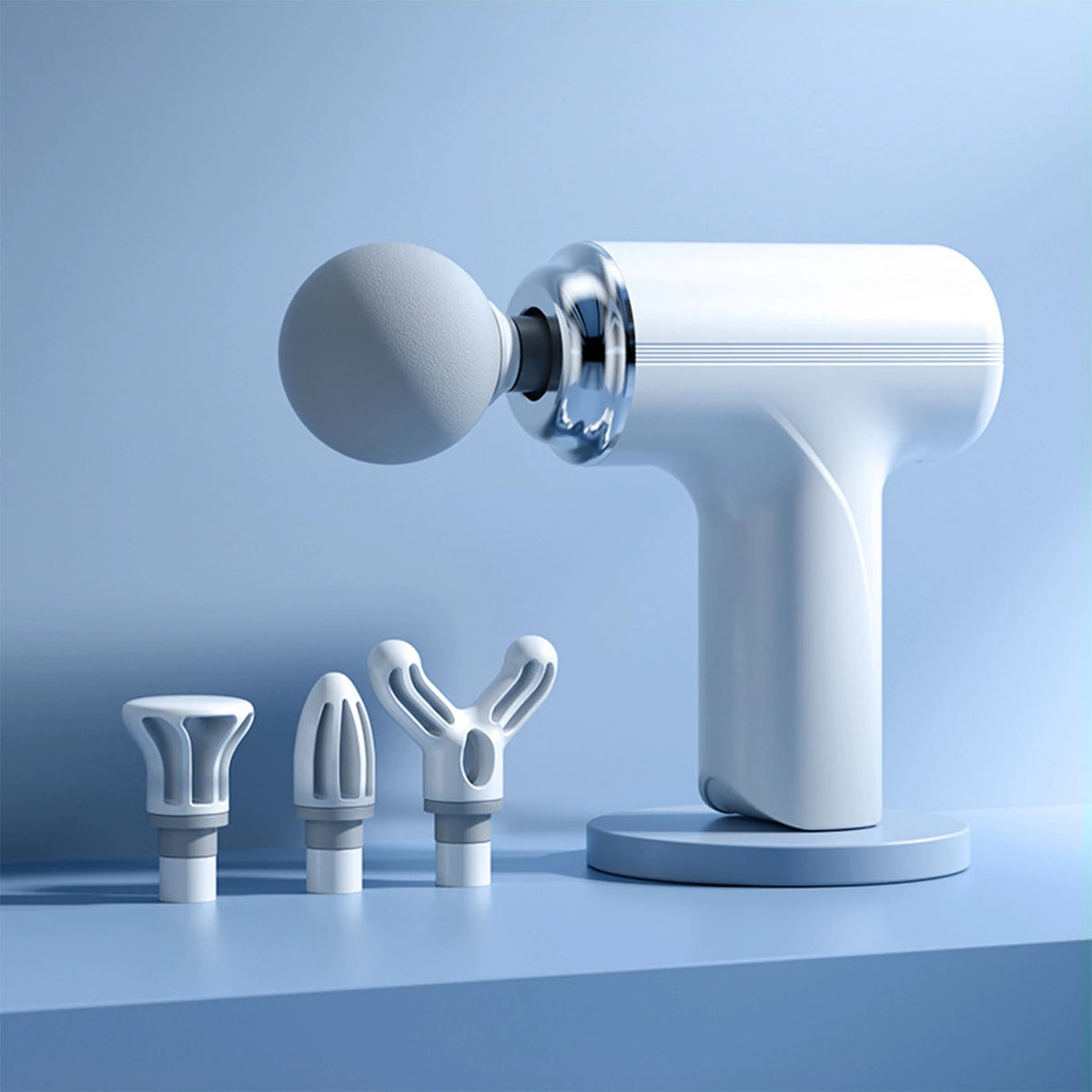 Massage Gun with Type C Charging, Four Replaceable Heads and Six Speed Settings, Portable Electric Personal Massager in White or Green for Home Use