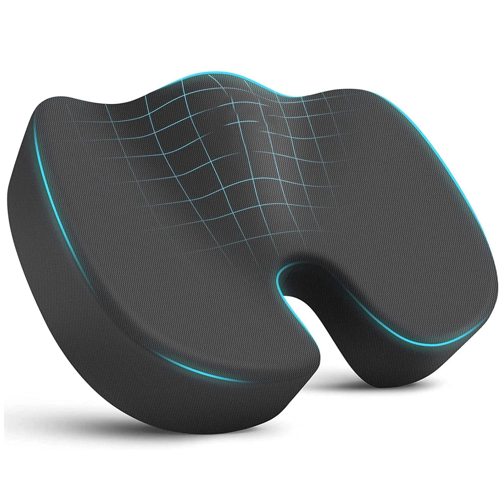 Memory Foam Seat Cushion with U-Shaped Cutout, Removable Mesh or Velour Cover and Non-Slip Bottom, Listed 45 x 35 x 7cm Pad for Office and Home Chairs