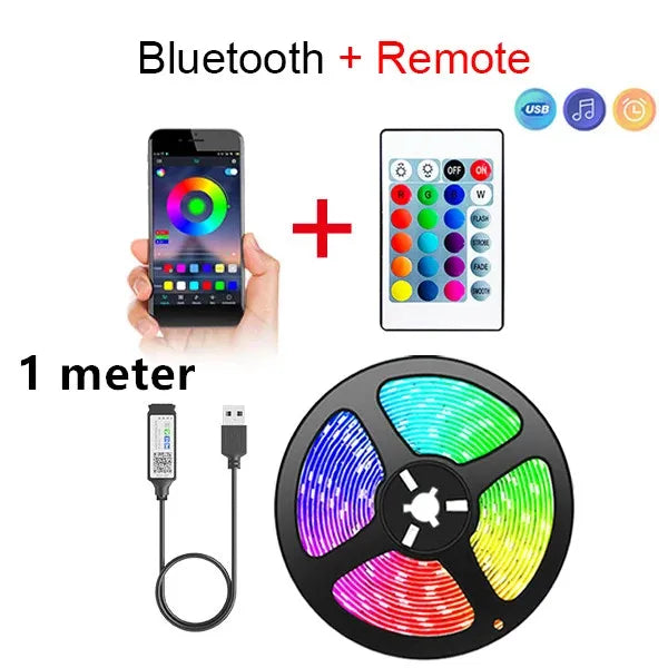 RGB 5050 Bluetooth Accent Light Strip, Flexible LED Ribbon with App and Remote Control in 1m, 2m, 3m or 5m Options for TV and Game Room Decor