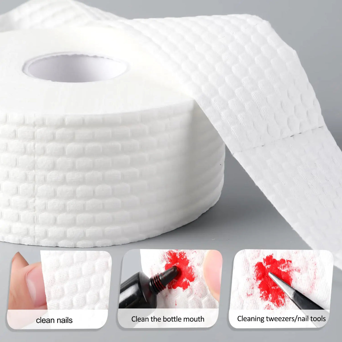 Nail Wipes Roll with 1000 Tear-Off Nonwoven Pads, Approximately 1.97 x 1.97-Inch Squares for Compatible Gel Cleansing, Polish Cleanup and Manicure Prep