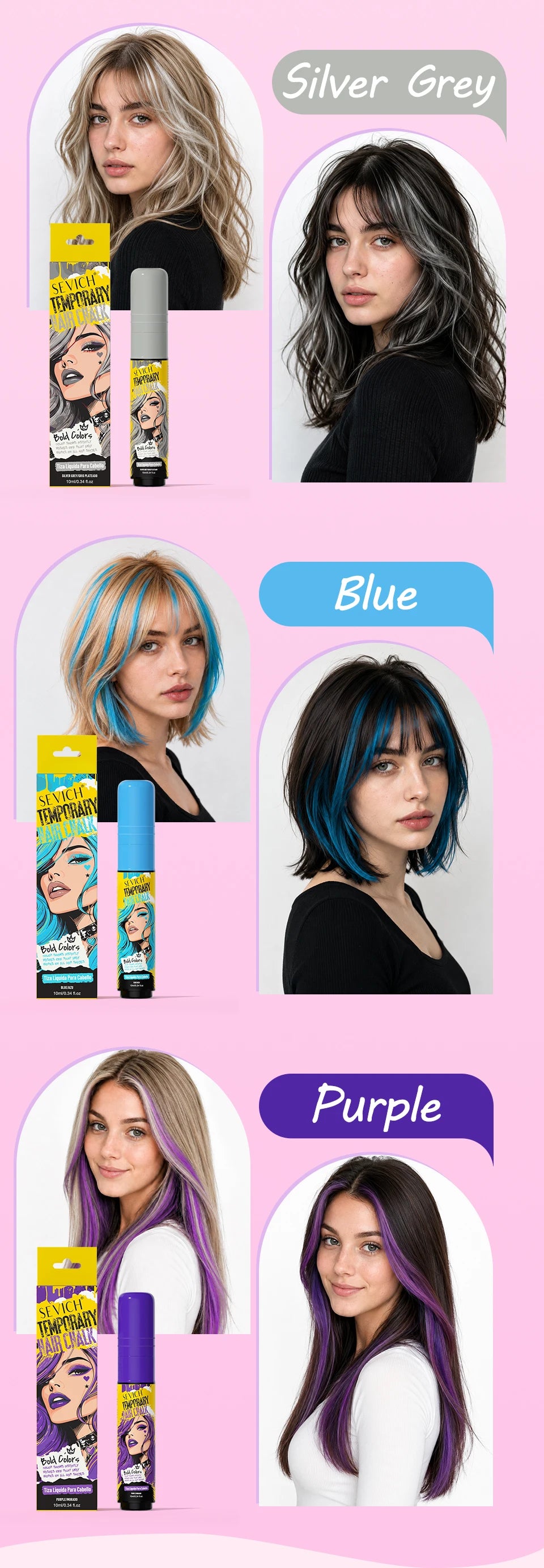 Temporary Hair Color Chalk for Washable Highlights, 10ml Single-Color and Six-Color Set Options for Halloween, Cosplay and Holiday Party Styling