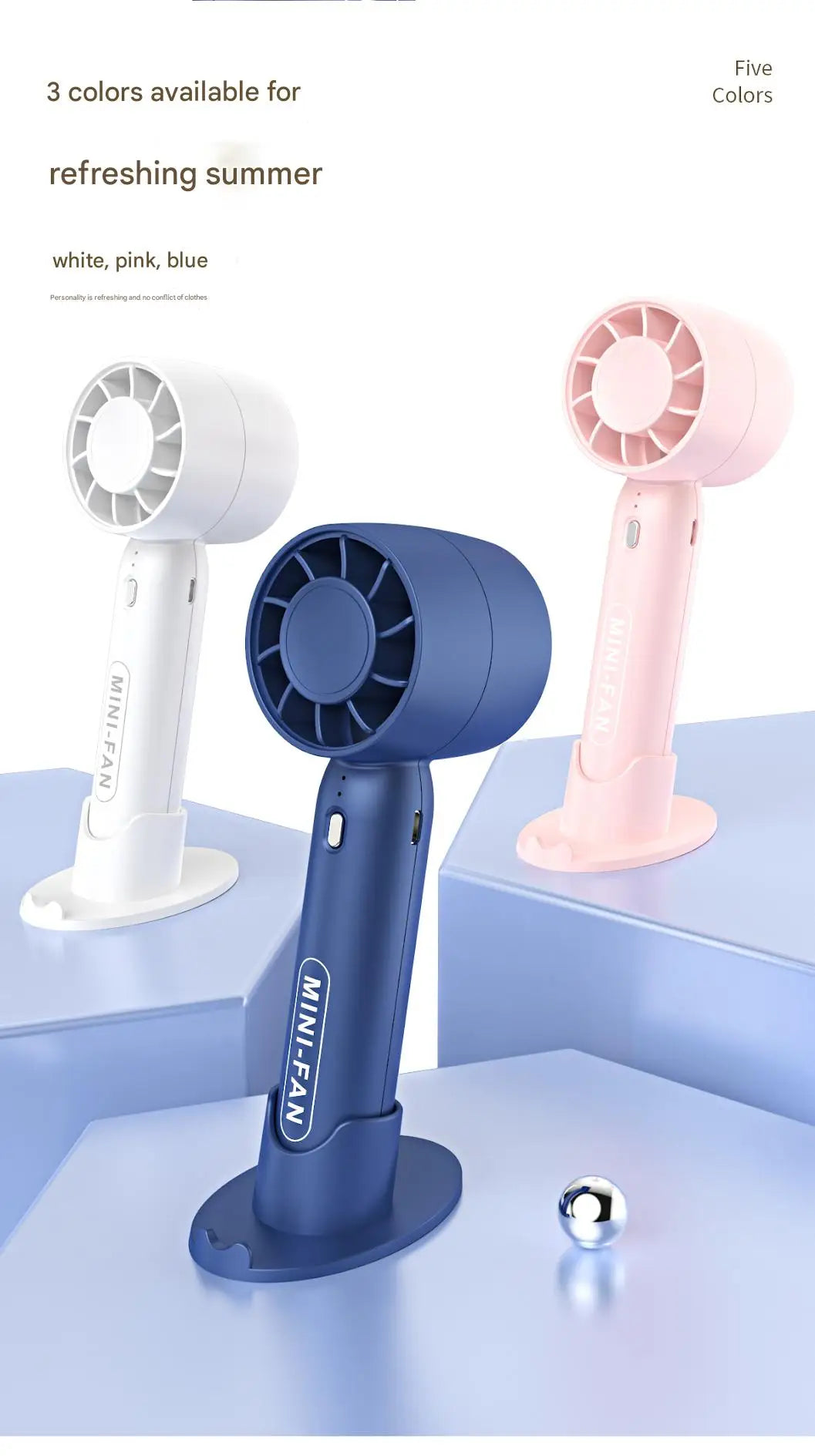 T10 Turbo Handheld Fan with USB Charging and Desktop Stand Reference, Portable Personal Airflow Fan for Desk Breaks and Travel in Blue, Pink or White