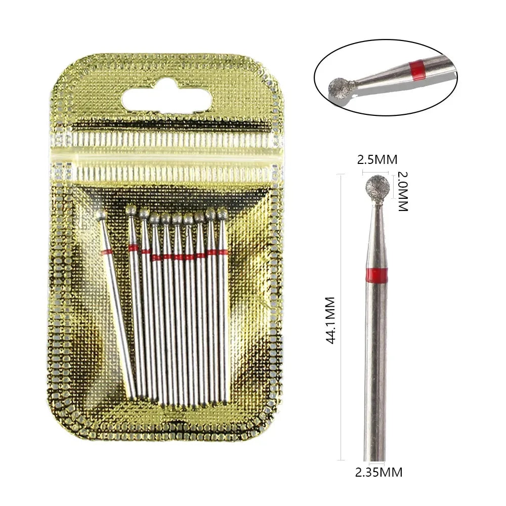H-Series Diamond Nail Drill Bits, 10-Piece Selected Sets with 2.35mm Shanks for Compatible Electric Nail Files and Professional Manicure Filing Tools