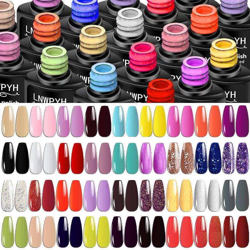 42-Piece Gel Nail Polish Kit, Semi-Permanent Soak-Off UV LED Varnish Set with Base and Top Coat Reference for Adult DIY Manicure and Nail Art