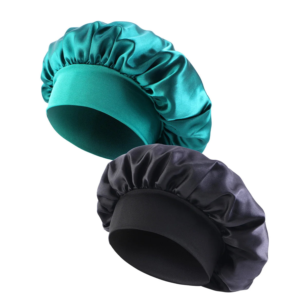 Wide Band Satin Sleep Bonnet with Listed Elastic Hair Wrap Design, Polyester Material Reference and Twenty-Eight Color Labels for Adult Nighttime Hair Styling
