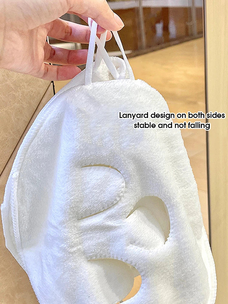 Face Compress Towel with Ear-Hanging Design, Single-Hole or Three-Hole Facial Cloth Options for Instruction-Guided Warm or Cool Wet Skincare Routines