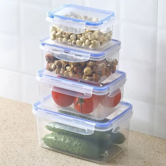 Rectangular Refrigerator Storage Box with Lid, White Plastic Food Container for Lunch Portions and Leftovers in 500ml to 2500ml or Four-Piece Set Options