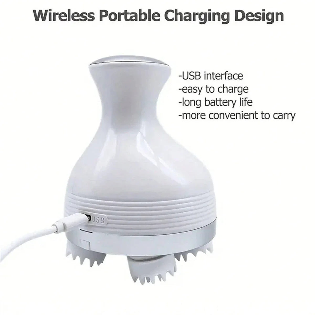 Electric Head Massager with Rechargeable Vibration, White Scalp Massage Device for At-Home Personal Care and Instruction-Guided Relaxation Routines