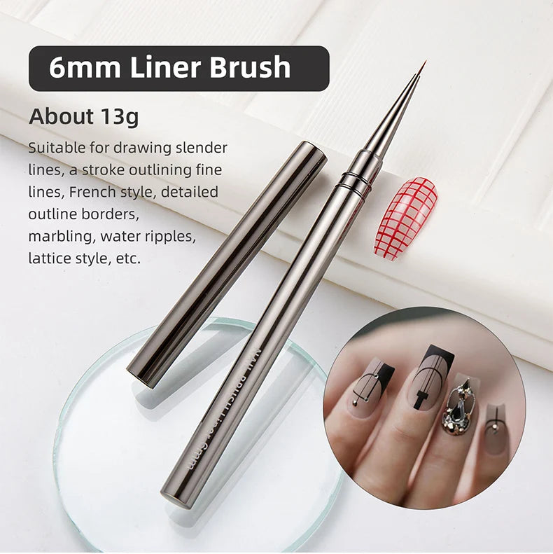 Nail Art Striping Brushes for Fine Lines and Detail Painting, 6–25mm Listed Liner Sizes with Individual and Set Options for DIY Manicure Designs