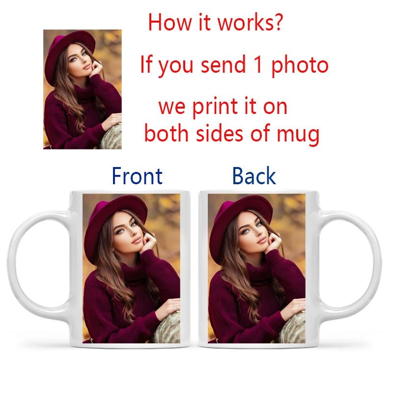 Personalized Photo and Text Mug with Custom Name or Logo Printing, Single Hand-Wash Coffee Cup with Color and Layout Options for Mother's Day and Wedding Gifts
