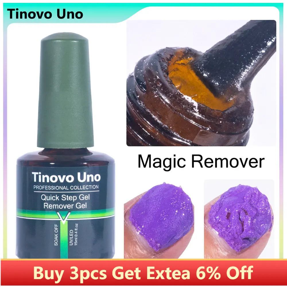 Tinovo Uno Gel Nail Polish Remover, Listed 15ml Magic Remover for Semi-Permanent Manicures with Single-Piece or Two-Piece Set Selection Labels
