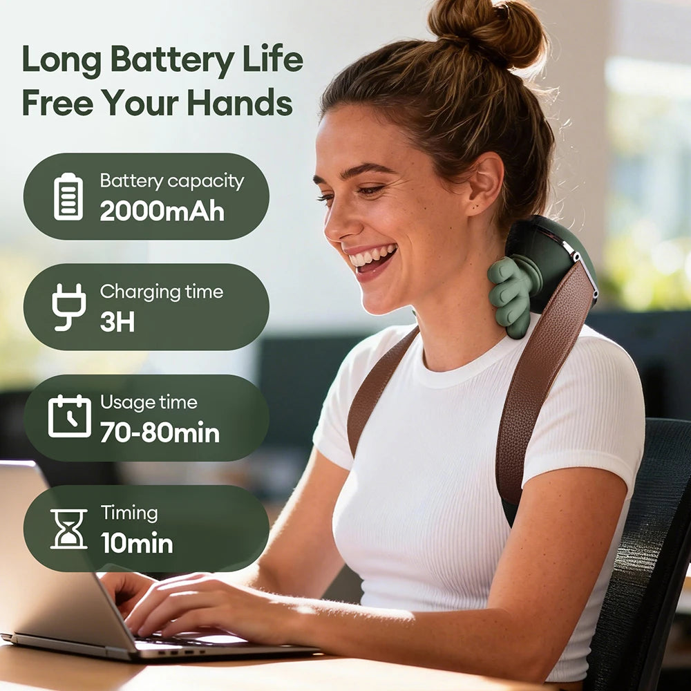 Cordless Neck and Shoulder Massager with 4D Finger-Style Kneading, 3 Intensity Levels, 2000mAh Battery and 10-Minute Timer for Home Relaxation