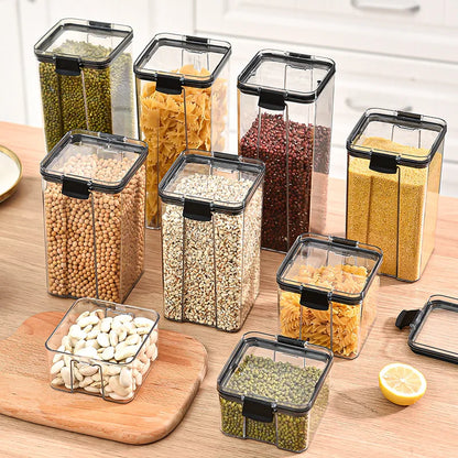 Clear Pantry Storage Jars with White or Black Covers, Five Capacity Options from 460ml to 1800ml and Single-Size Packs or Mixed Five-Size Kitchen Sets