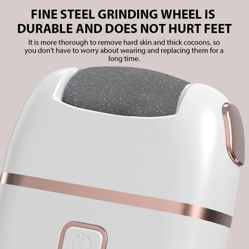 Electric Foot File with Rechargeable Design and Three Grinding Heads, Two Fine and One Coarse Head, White Portable Foot Care Tool for At-Home Pedicure Routines
