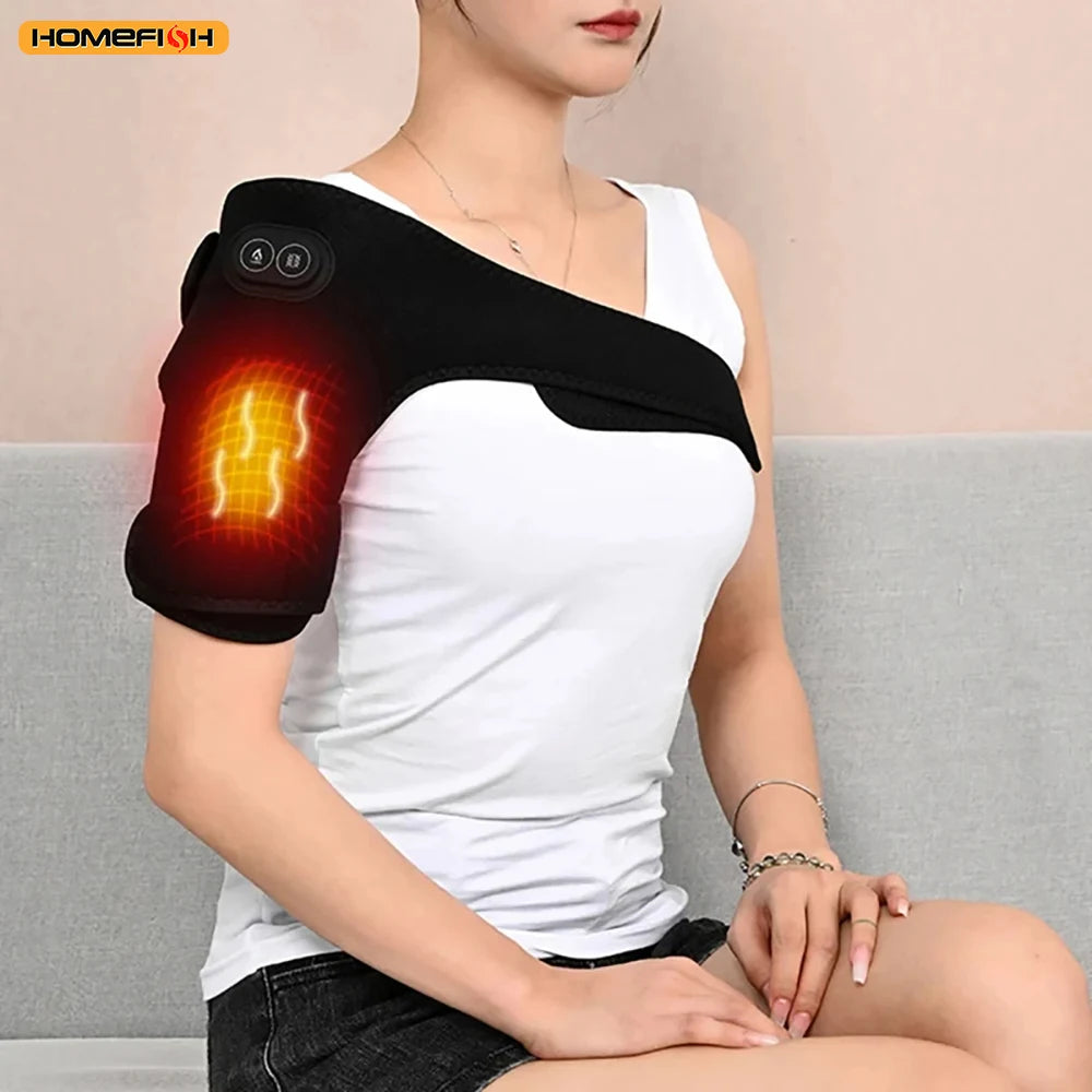 Plug-In Heated Shoulder Wrap with Adjustable Strap, Neoprene Material and Listed Graphene Heating and Pulse Vibration, HeatMassage Option Without Built-In Battery
