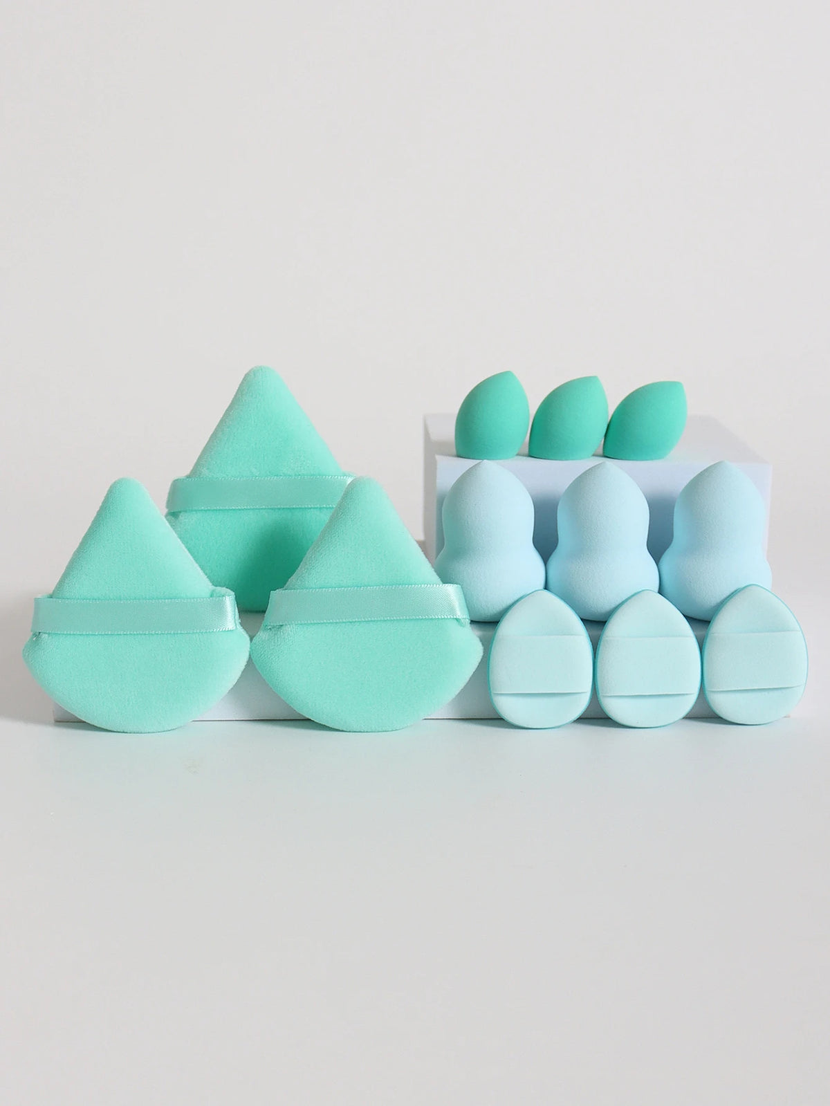 12-Piece Makeup Sponge and Powder Puff Set with Mini Air Cushion Puff and Beauty Egg References, 18 Color and Style Labels for Adult Cosmetic Application