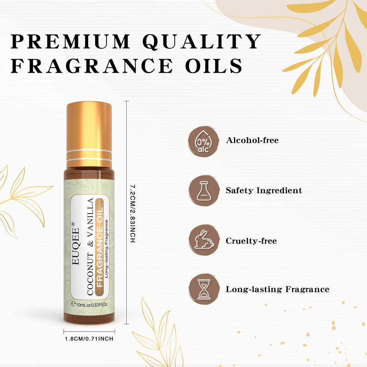 Fragrance Oil with 10ml Bottle and Listed Gift Box, EUQEE Source Reference with Thirty-Six Scent Options Including White Musk, Coconut Vanilla and Clean Cotton