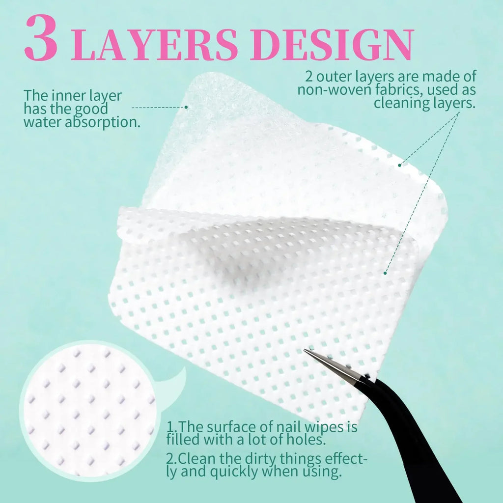 Boxed Nail Cleansing Wipes with Approximately 200 Three-Layer Nonwoven Pads, Heart or Square Shapes in Pink or White for Home and Salon Manicure Prep