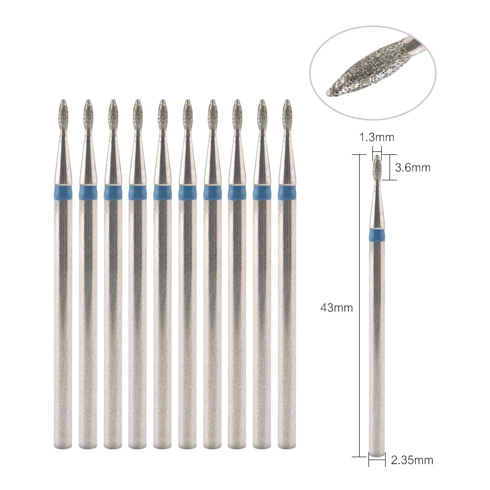 Diamond Nail Drill Bits, Listed 10-Piece Milling Accessories with 2.35mm Shanks, A-Series and Grade-Labeled Options for Professional Electric Manicure Filing