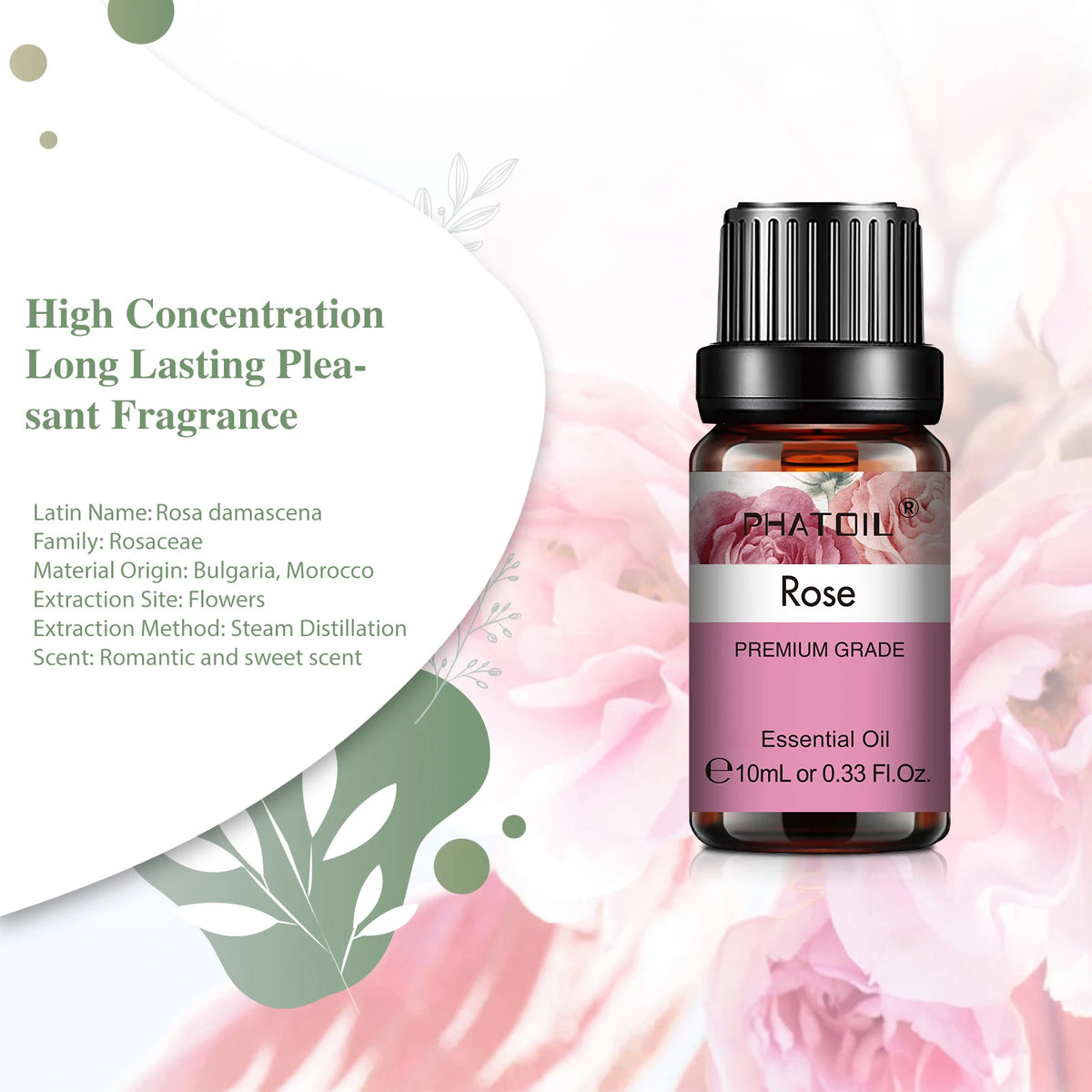 10ml Aroma Oil by PHATOIL for Compatible Diffusers and Home Fragrance, Amber Bottle with Lavender, Eucalyptus, Vanilla, Peppermint and Other Scent Options