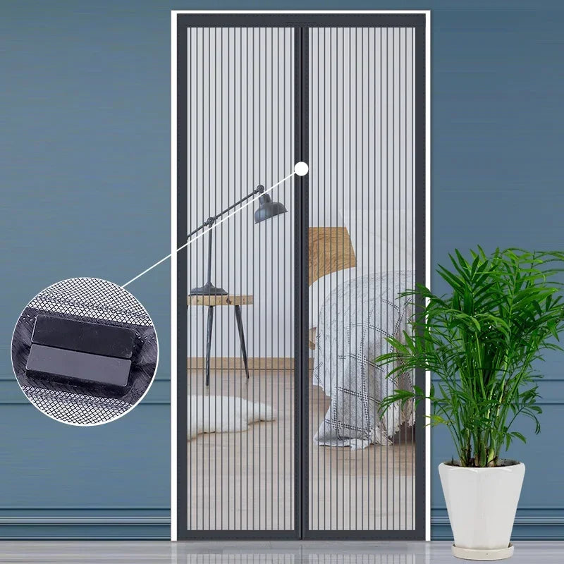 Magnetic Mesh Door Curtain with No-Drill Hook-and-Loop Mounting, Polyester Insect Screen in Black or White, 90 x 210 cm and 100 x 210 cm for Home Ventilation