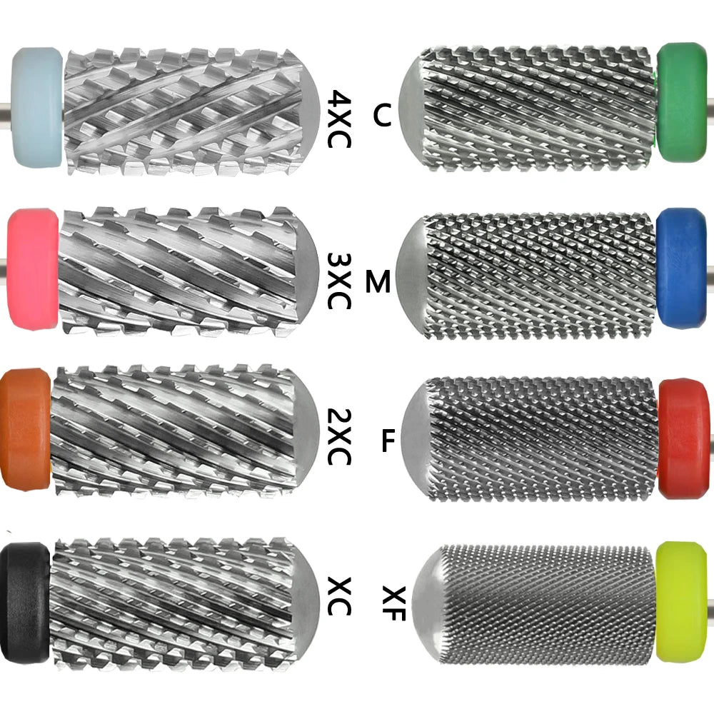 Large Barrel Carbide Nail Drill Bit with Listed 6.6mm Size and Rounded Smooth Top, Eight Option Labels for Compatible Electric Manicure Tools