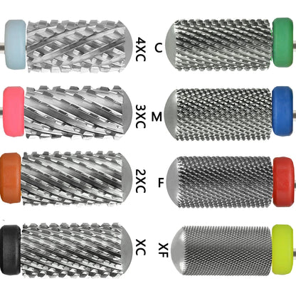 Large Barrel Carbide Nail Drill Bit with Listed 6.6mm Size and Rounded Smooth Top, Eight Option Labels for Compatible Electric Manicure Tools