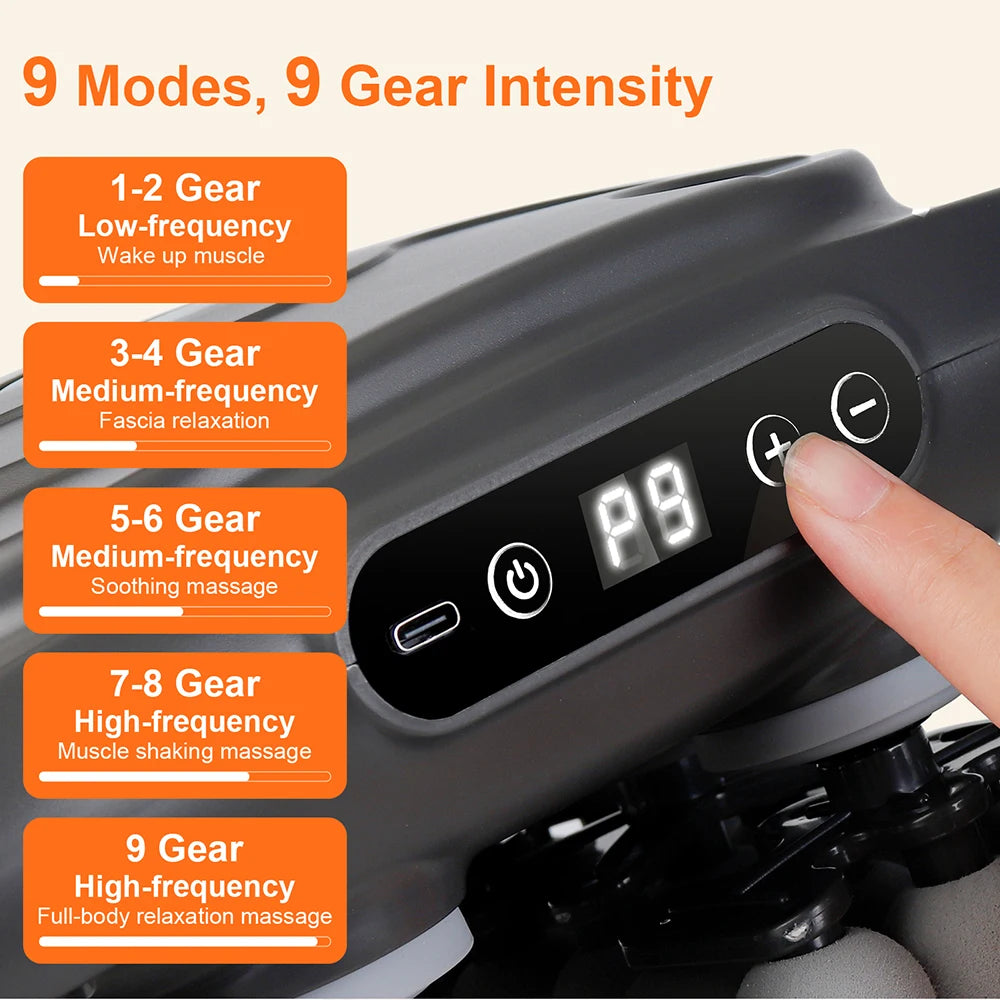 42-Head Body Massage Gun with Nine Modes and Nine Intensity Levels, Listed 2000mAh Battery, Type-C Charging and 10-Minute Timer in White or Black