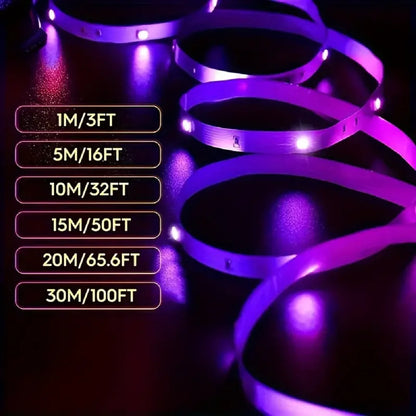 SMD 5050 RGB Bluetooth Light Strip with 5V USB Power, App-Only or 24-Key and 44-Key Remote Options in Six Lengths for Dry Indoor TV and Room Accent Decor