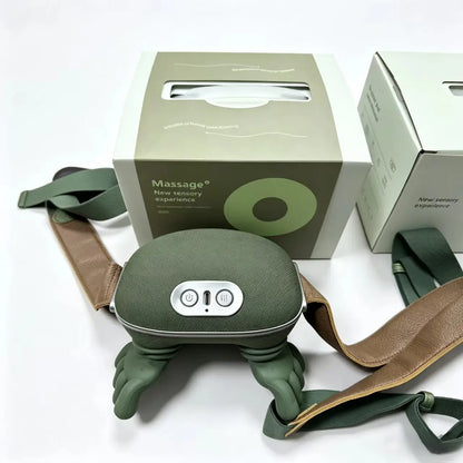 Green Rechargeable Neck and Shoulder Massager with Hands-Free Shawl Design, 3 Kneading Modes, USB Type-C Charging and 10-Minute Timer