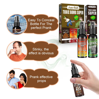 Fart Spray Novelty Liquid with Listed 30ml Pump-Action Bottle, Gag Gift Selection in A, B and C Single-Piece Labels or D Three-Piece Option