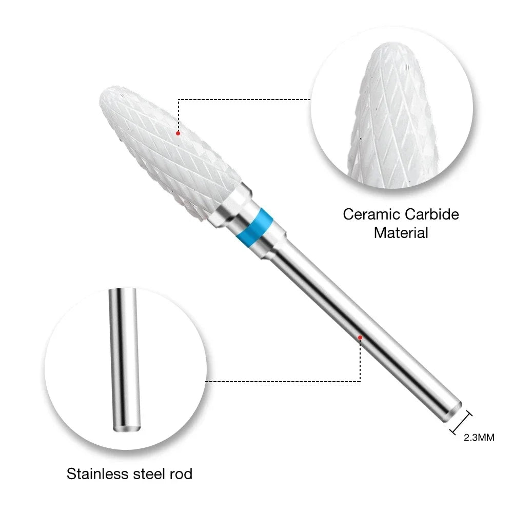 TC-SJ Ceramic Nail Drill Bit, Single Zirconia Milling Accessory with 2.35mm Shank and Bag Packaging for Compatible Professional Electric Manicure Tools
