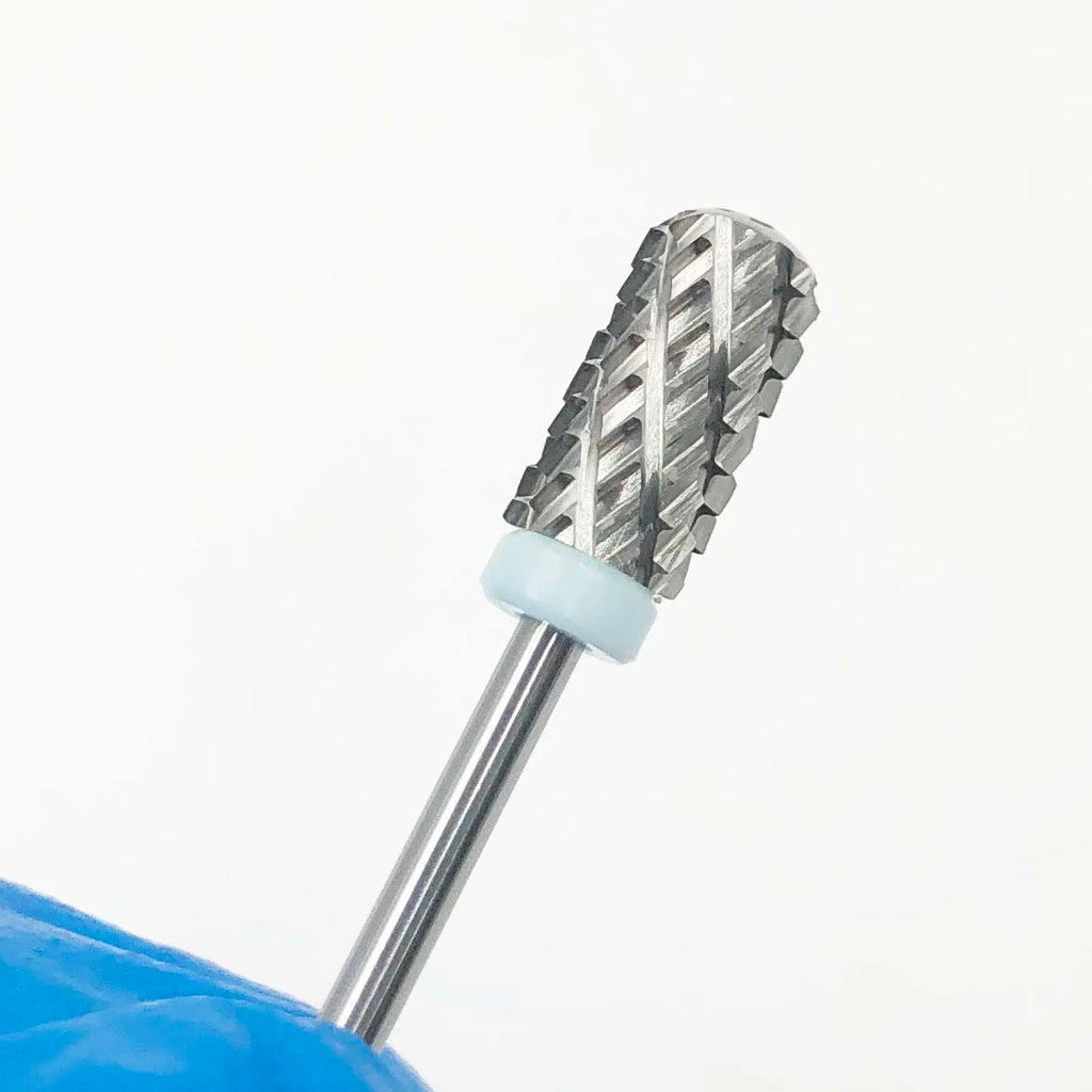 Large Barrel Carbide Nail Drill Bit with Listed 6.6mm Size and Rounded Smooth Top, Eight Option Labels for Compatible Electric Manicure Tools