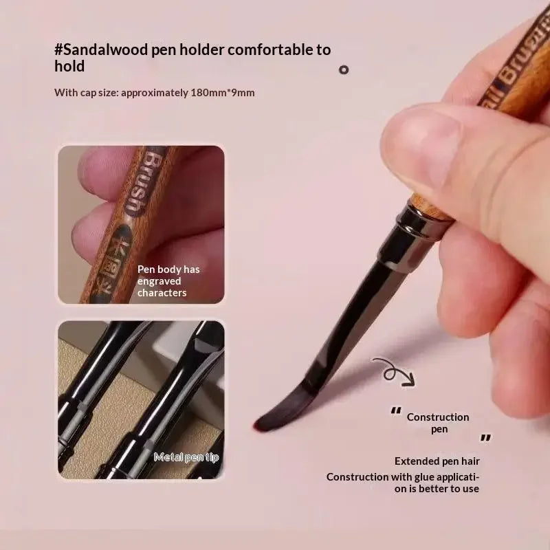 Wood Handle Nail Art Brush with Extended Bristles, Protective Metal Cap and PVC Storage Tube for Gel Application, Shaping and DIY Manicure