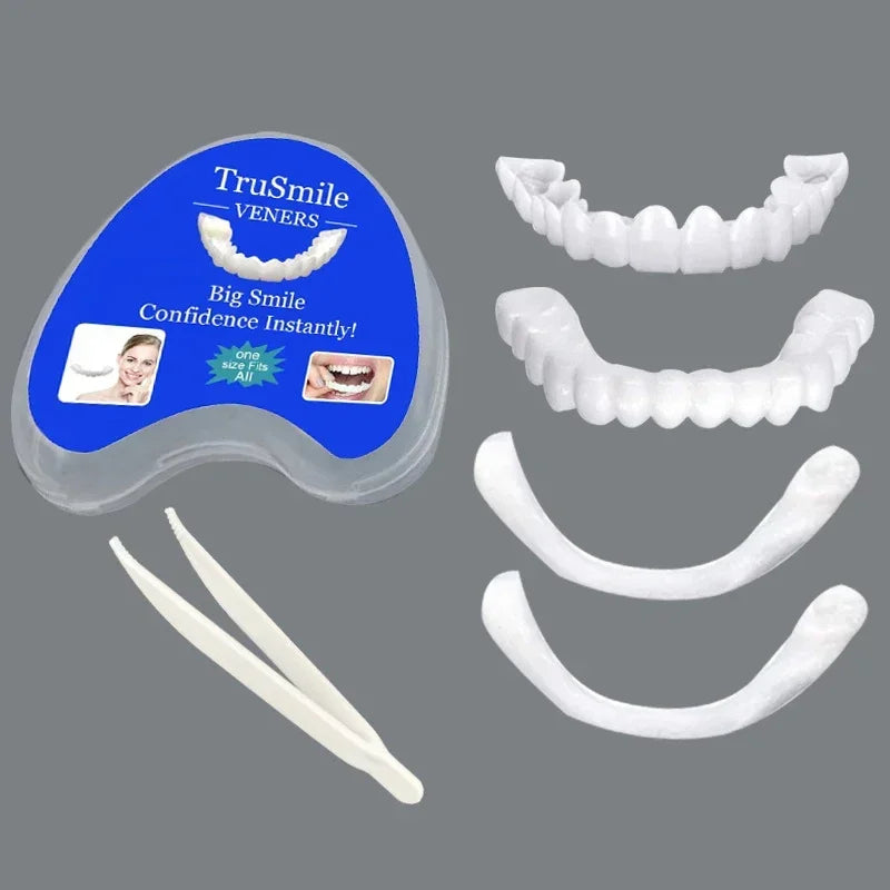 Silicone Denture-Style Teeth Covers with Single-Piece and Bundle Purchase Labels, Temporary Simulated-Teeth Appearance Reference Requiring Professional Fit Review
