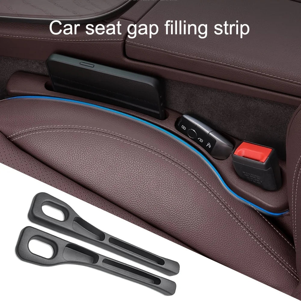 Dual-Groove Car Seat Gap Filler, 2-Piece Black PU Organizer Strips for Compatible Seat-to-Console Gaps, Small Essentials and Everyday Vehicle Interior Storage